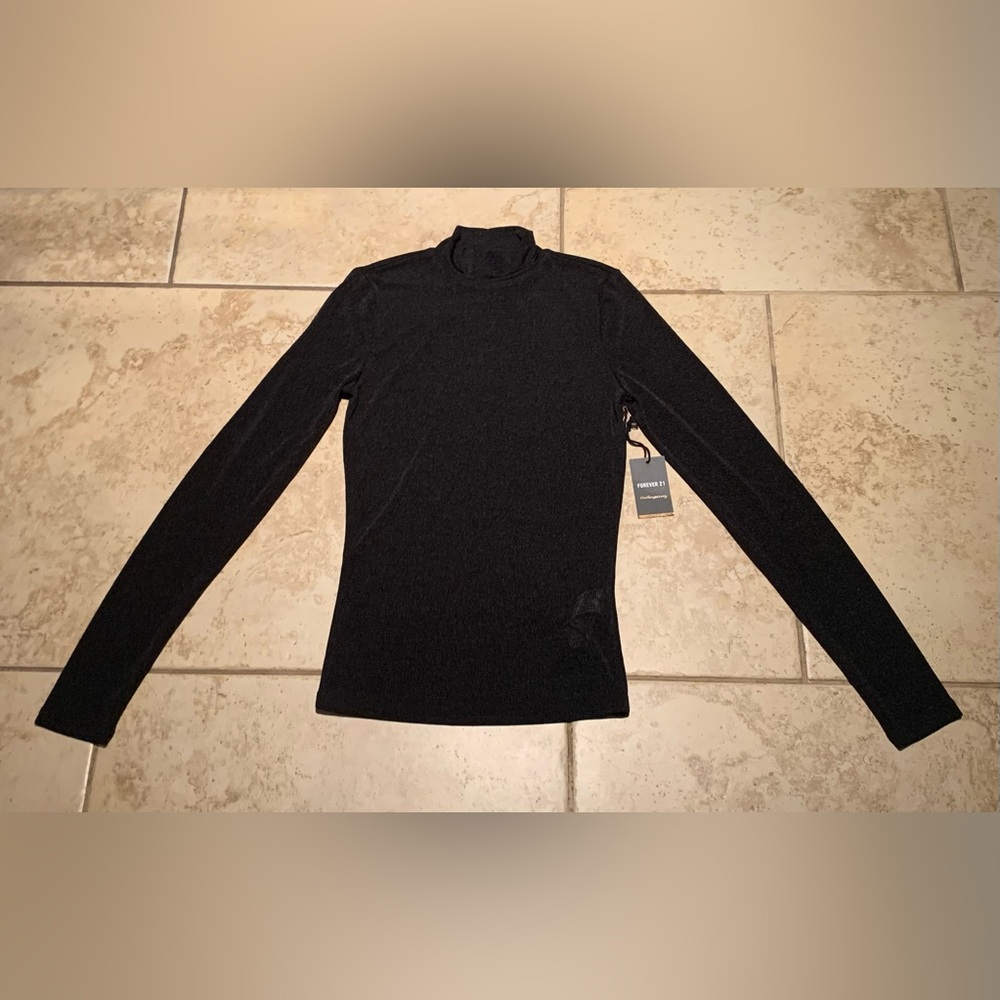 Forever 21 Sheer Glitter Knit Turtleneck Top